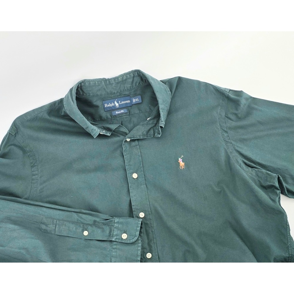 Ralph Lauren Vintage Custom Fit Button Down Shirt Size XL Mens Dark Green Preppy